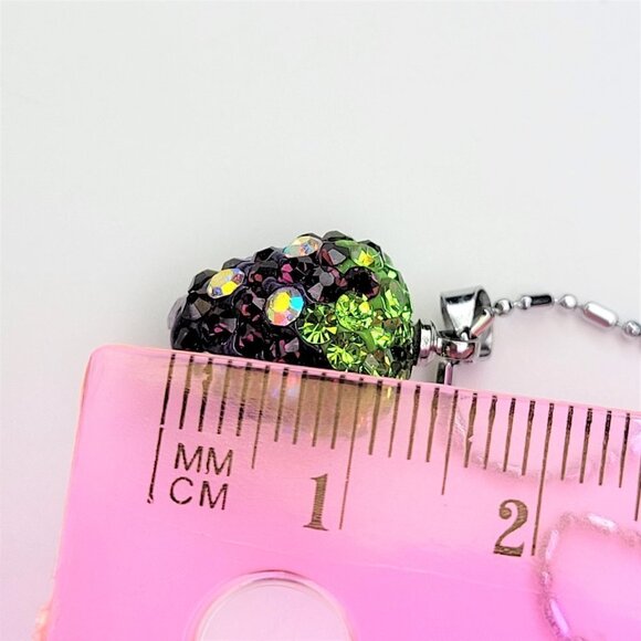 STRAWBERRY Shape Mini Lime Green and Purple Rhinestone Small Pendant Necklace - Picture 4 of 5